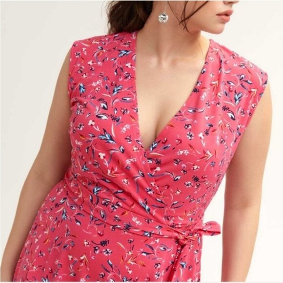 Love & Legend Pink Sleeveless A-Line Wrap Dress Knee Length Hot Pink Stretchy 0X - Picture 13 of 13